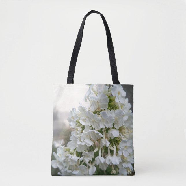 Elegant vit hortensia blomsterhandväskor | Botanic Tygkasse (Framsida)