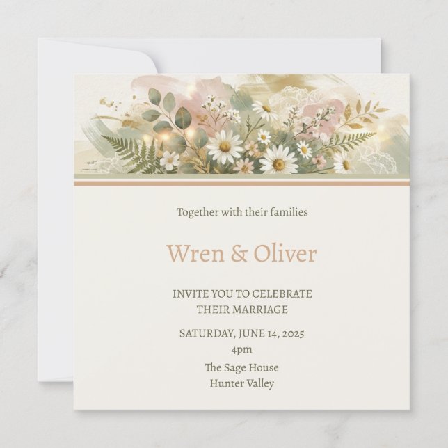 Elegant vit hortensia bröllopsblomma inbjudningar (Framsida)