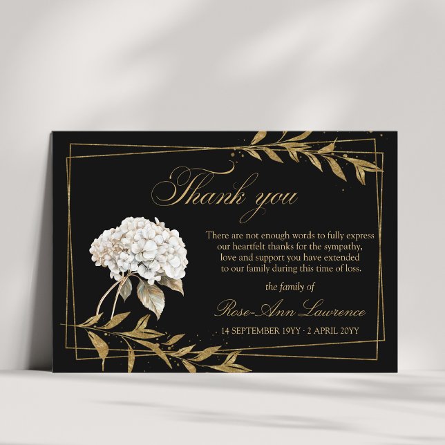 Elegant Vit Hortensia Guldblad Begravning Tack Kort (Skapare uppladdad)
