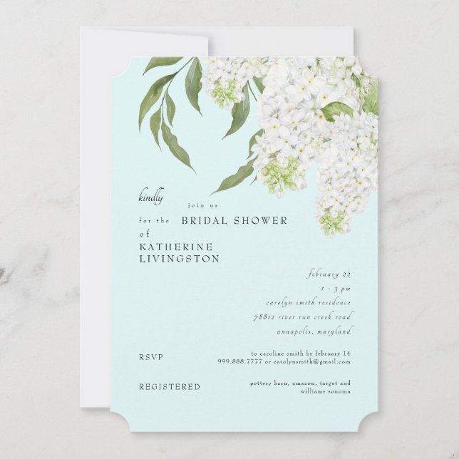 Elegant vit hortensia Seafoam bröllopsdusch  Inbjudningar (Framsida)