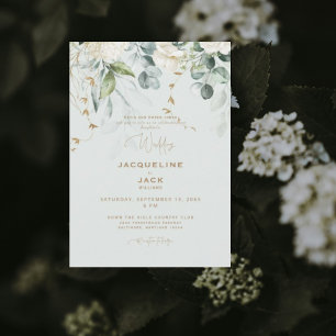 Elegant Vit Hydrangea Light Sage Bröllop II Inbjudningar