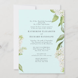 Elegant vit Hydrangea Seafoam V Bröllop Inbjudningar