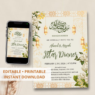 Elegant vit Jasmin Blommig Ramadan Iftar Inbjudningar