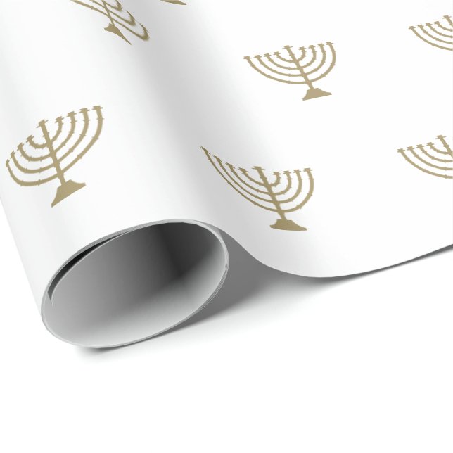 Elegant vit judisk menorah mönster modern guld presentpapper (Rullad Hörn)