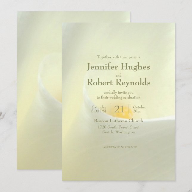 Elegant vit kallalilja bröllopsinbjudan inbjudningar (Fram/baksida)