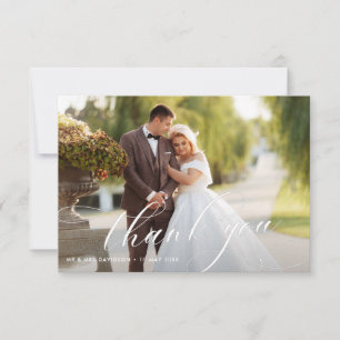 elegant, vit kalligrafi med bröllop-foto tack kort