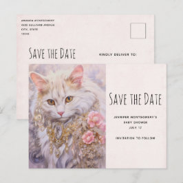 Elegant Vit katt i diamantjudar Spara datum Inbjudan Vykort