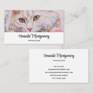Elegant Vit Katt i Guld och diamanter Visitkort