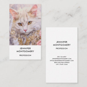 Elegant Vit Katt i Guld och diamanter Visitkort