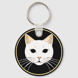 Elegant Vit Katt Illustration Nyckelring
