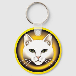 Elegant Vit Katt Illustration Nyckelring