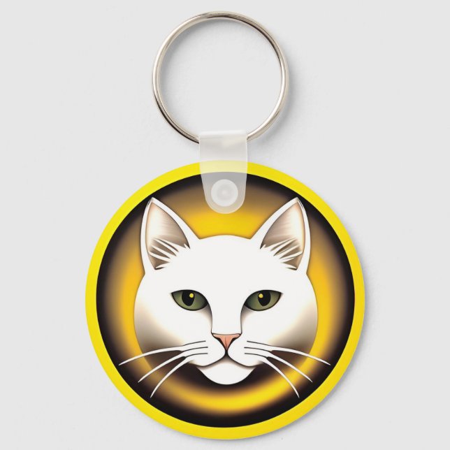 Elegant Vit Katt Illustration Nyckelring (Framsida)