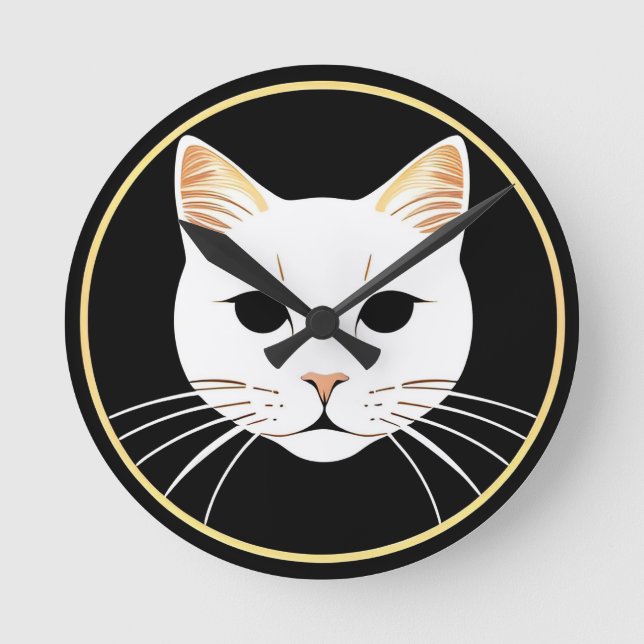 Elegant Vit Katt Illustration Rund Klocka (Framsida)