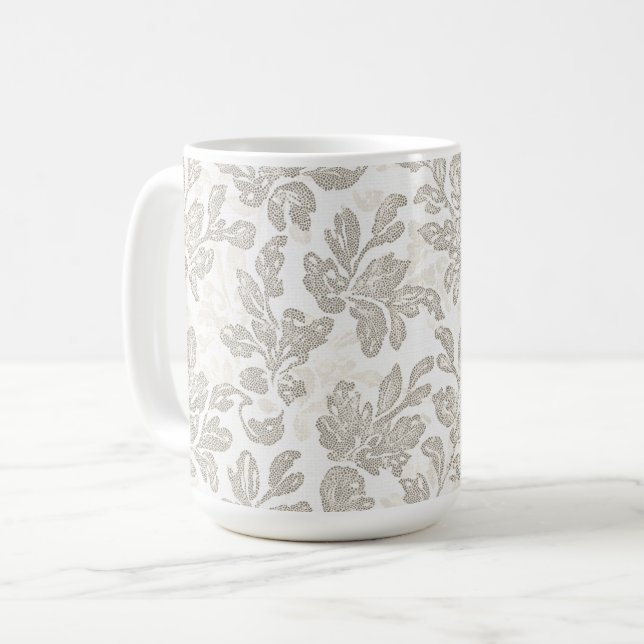 Elegant vit krämblomma kaffemugg (Framsida vänster)