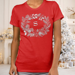 Elegant vit kransmonogram Minimal linjekonst T Shirt