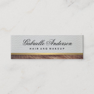 Elegant Vit läder Rustic Wood med Guld Trim Mini Visitkort