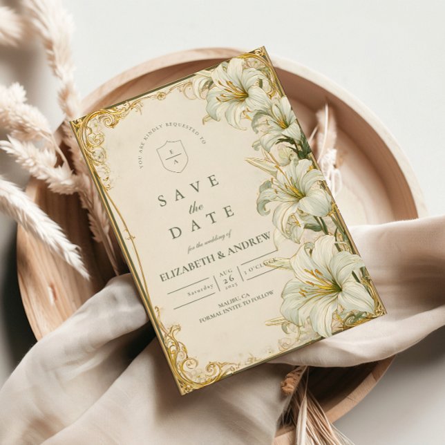 Elegant vit lilja bröllop spara datumet (Skapare uppladdad)