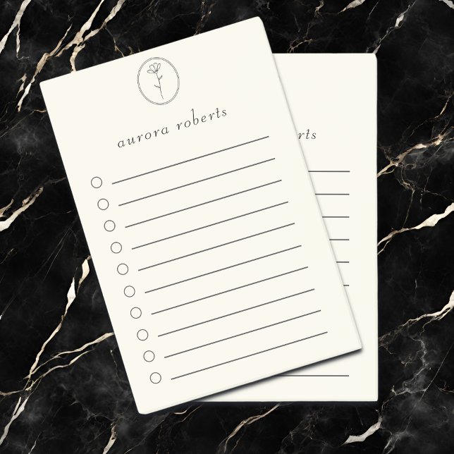 Elegant Vit linne- och blomningsskript Logotyp Nam Post-it Block (Skapare uppladdad)