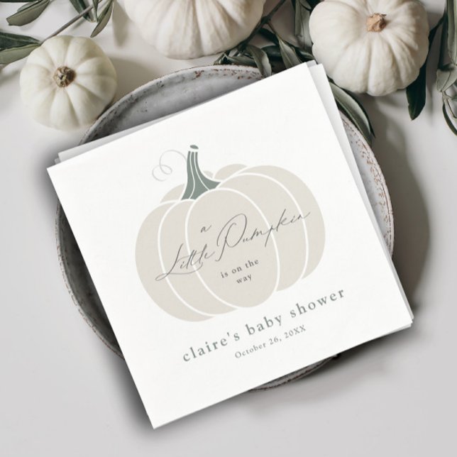 Elegant vit liten pumpa höst baby shower  pappersservett (Elegant White Little Pumpkin Baby Shower Napkins.)