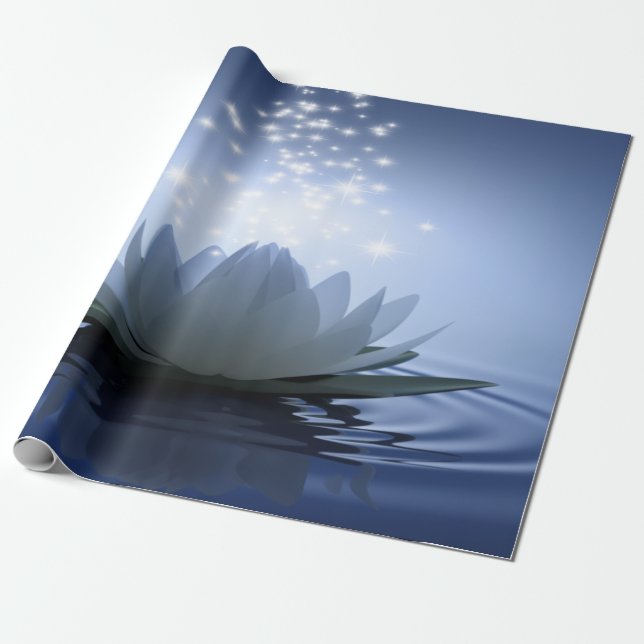 Elegant vit lotusblomma blå presentpapper (Utrullad)