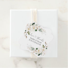 Elegant vit Magnolia Blommig Guld Bröllop Gåvor Etiketter