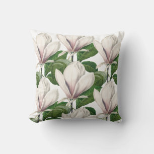 Elegant, vit magnolia blommigt dekorativ kudde