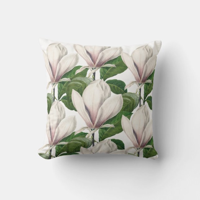 Elegant, vit magnolia blommigt dekorativ kudde (Framsida)
