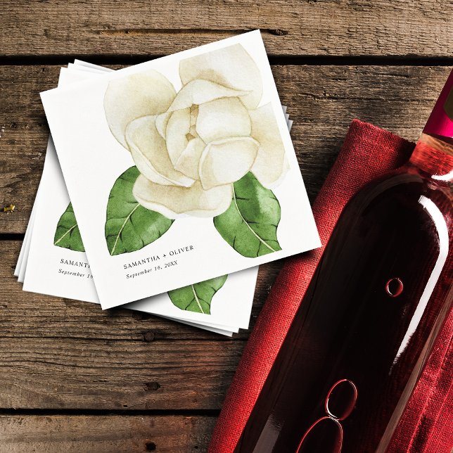Elegant vit Magnolia Bröllopspapper Pappersservett (Elegant White Magnolia Wedding Paper Napkins)