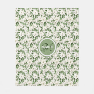 Elegant vit magnolia monogram namn fleecefilt