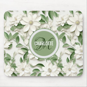 Elegant vit magnolia monogrammad namn musmatta