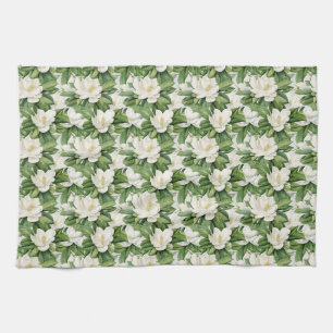 Elegant vit magnoliablomma sömlös kökshandduk