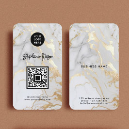 Elegant Vit marble Logotyp och QR-kod Modern Visitkort