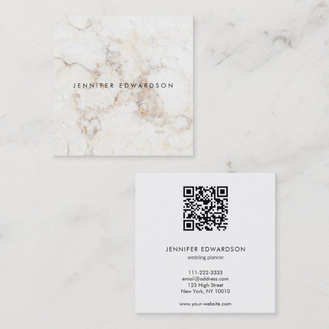 Elegant, vit marble QR-professionell guld Fyrkantigt Visitkort (Fram/baksida)