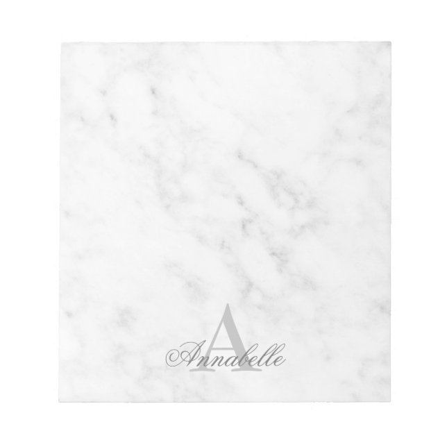 Elegant Vit marble Script Namn Monogram Anteckningsblock (Framsida)