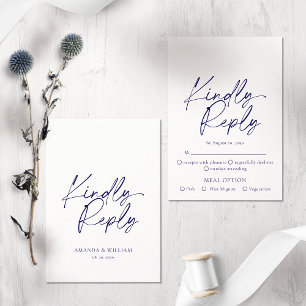 Elegant vit & marinblå RSVP-kort OSA Kort