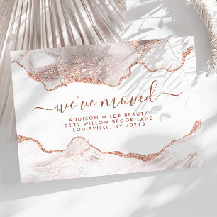Elegant vit marmor agat rosa guld glitter flyttar meddelande vykort