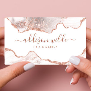 Elegant vit marmor agat rosa guld glitter  visitkort