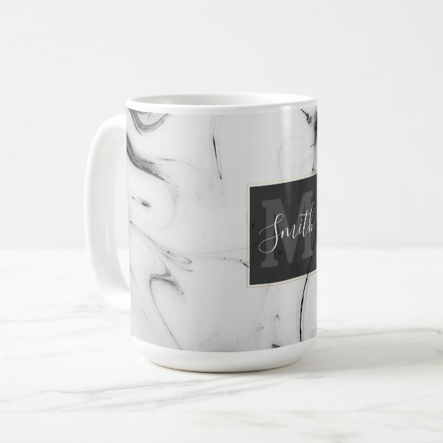 Elegant vit marmor-bild kaffemugg (Framsida vänster)