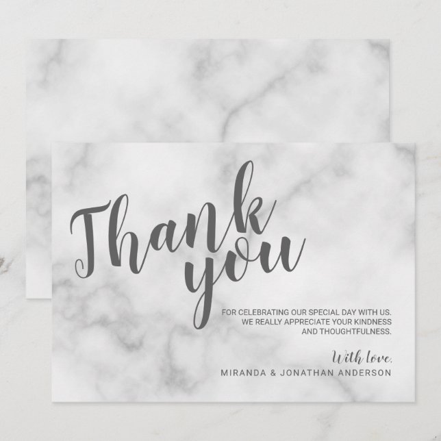 Elegant vit marmor bröllop tack inbjudningar (Fram/baksida)