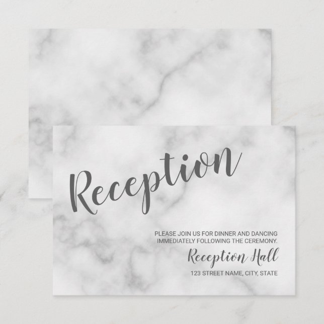 Elegant Vit Marmor Bröllopsmottagning Inbjudningar (Fram/baksida)