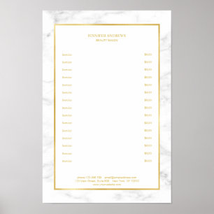 Elegant vit marmor guld prislista poster