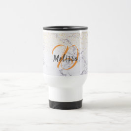 Elegant, vit marmor och faux glitter monogrammad resemugg