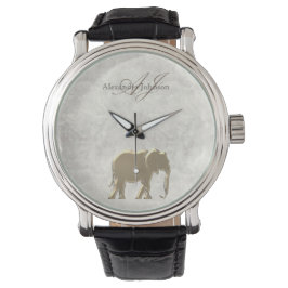 Elegant vit marmor och guldfiligran Elefant Monogr Armbandsur