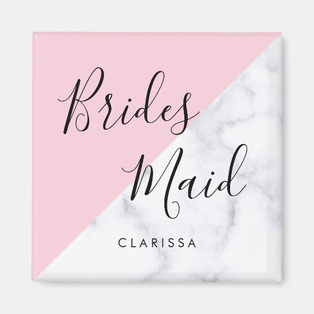 Elegant, vit marmor och rosa av pastel magnet (Framsidan)