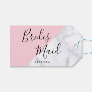 Elegant, vit marmor och rosa av pastel presentetikett