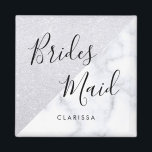 Elegant Vit marmor och silver glitter brud Magnet<br><div class="desc">Utformning av Snyggten i faux silver glitter och vita marmor.</div>