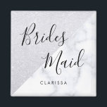 Elegant Vit marmor och silver glitter brud Magnet<br><div class="desc">Utformning av Snyggten i faux silver glitter och vita marmor.</div>