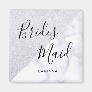 Elegant Vit marmor och silver glitter brud Magnet