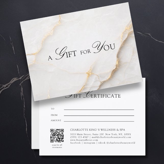 Elegant vit marmor QR-kod presentkort (A Gift for You! White Gold Marble QR Code Gift Certificate)