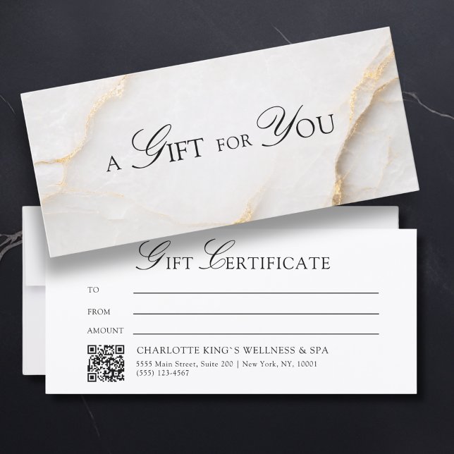 Elegant vit marmor QR-kod presentkort (A Gift for You! White Gold Marble QR Code)